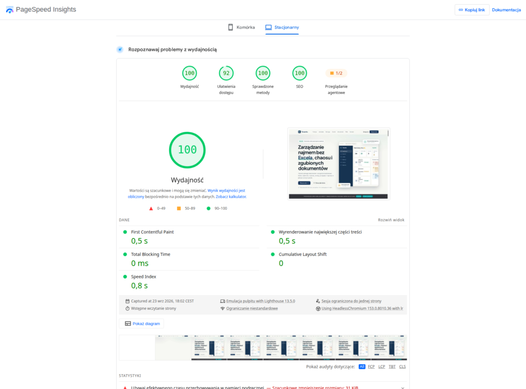 Tenanto - PageSpeed-Insights-Ergebnis (Desktop)