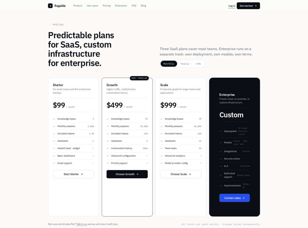 Ragable - Preise für SaaS und Enterprise