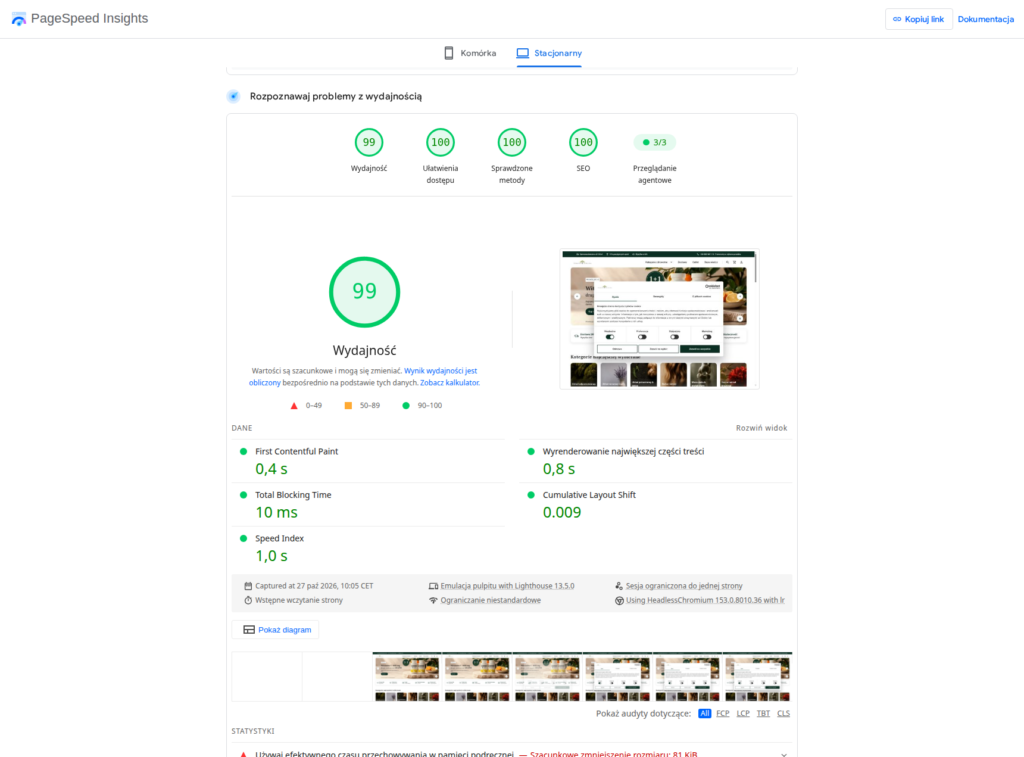 Domowa Apteczka 2.0 - PageSpeed-Insights-Ergebnis (Desktop)